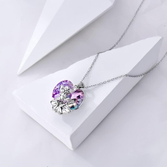 Sterling Silver Frog Pendant Necklace with Heart Crystal for Women - Picture 2 of 8